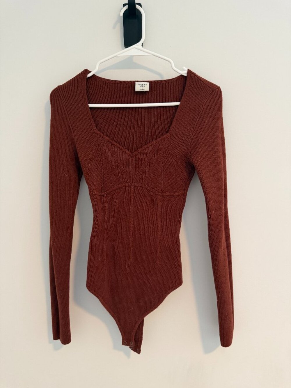 Abercrombie & Fitch Rust Ribbed Long Sleeve Sweetheart Neck Bodysuit XS